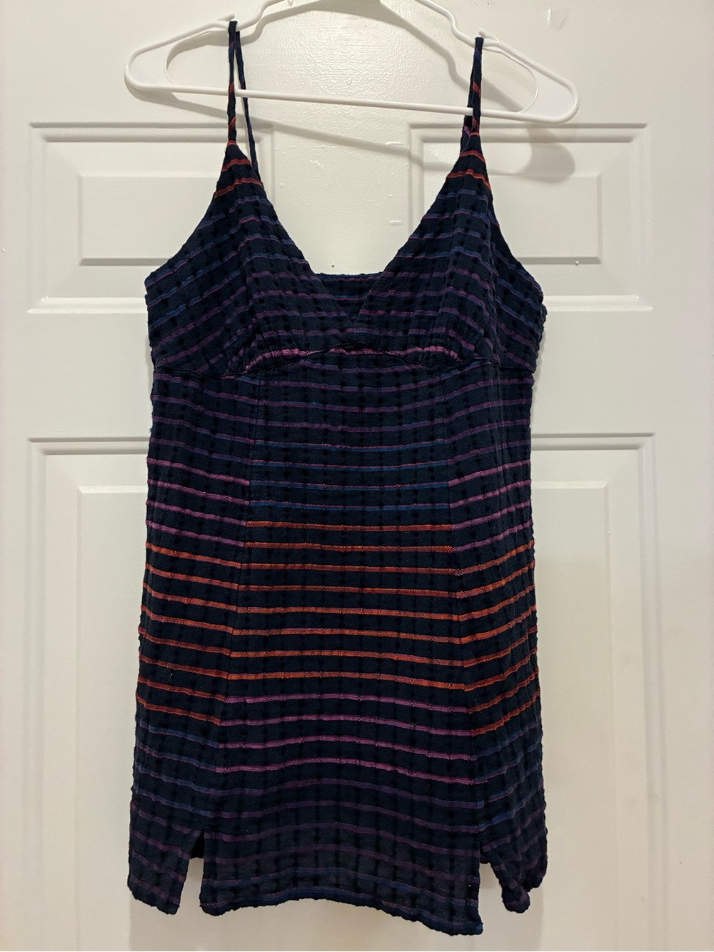 Free People Plaid Textured Cami Mini Dress V-Neck Strappy Boho Slit Coquette M - Picture 6 of 6